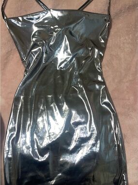 SHEIN Black Shiny Patent Slip Dress